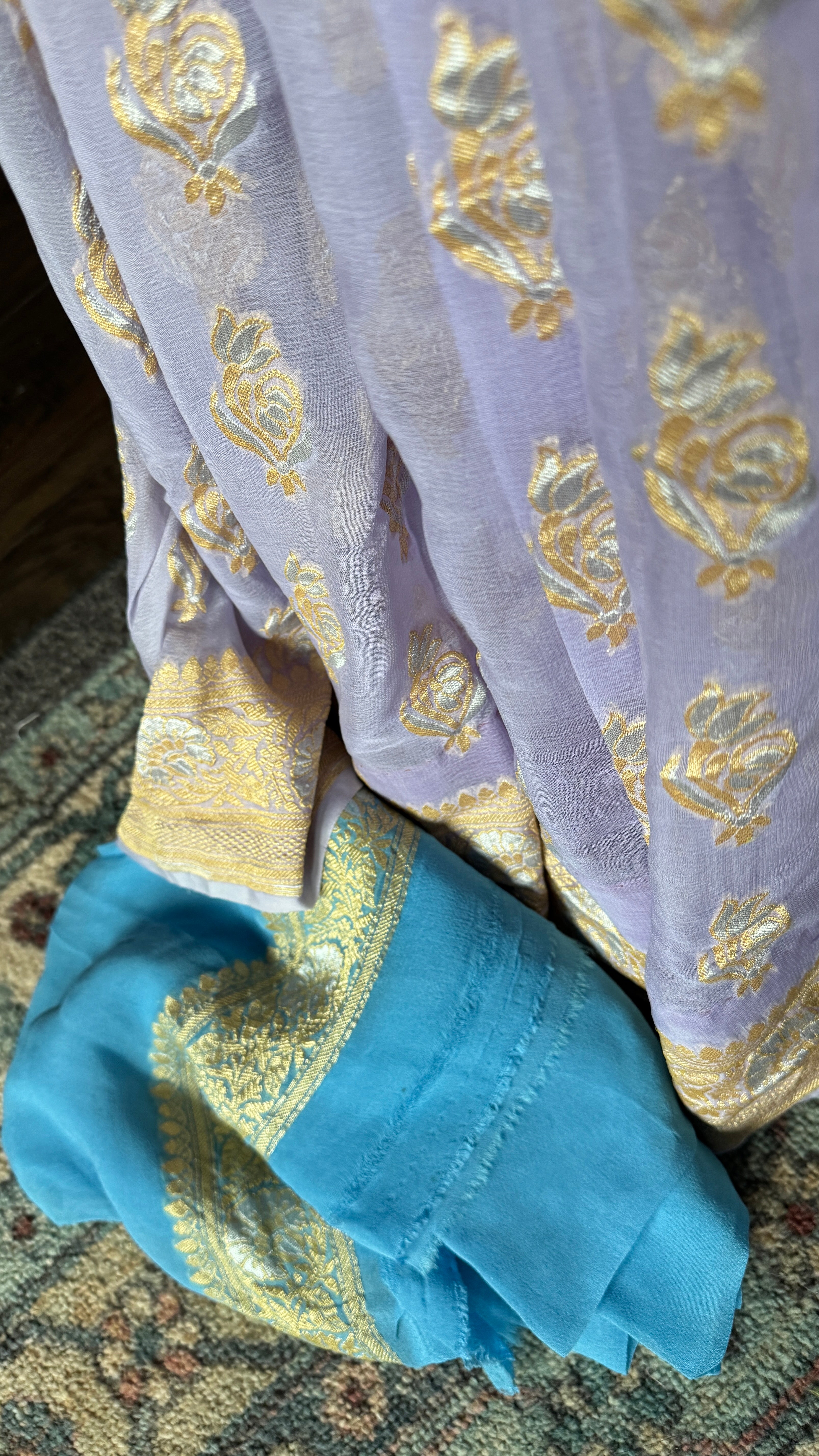 Khaddi Georgette Shaded Banarasi - Light Blue Lavender