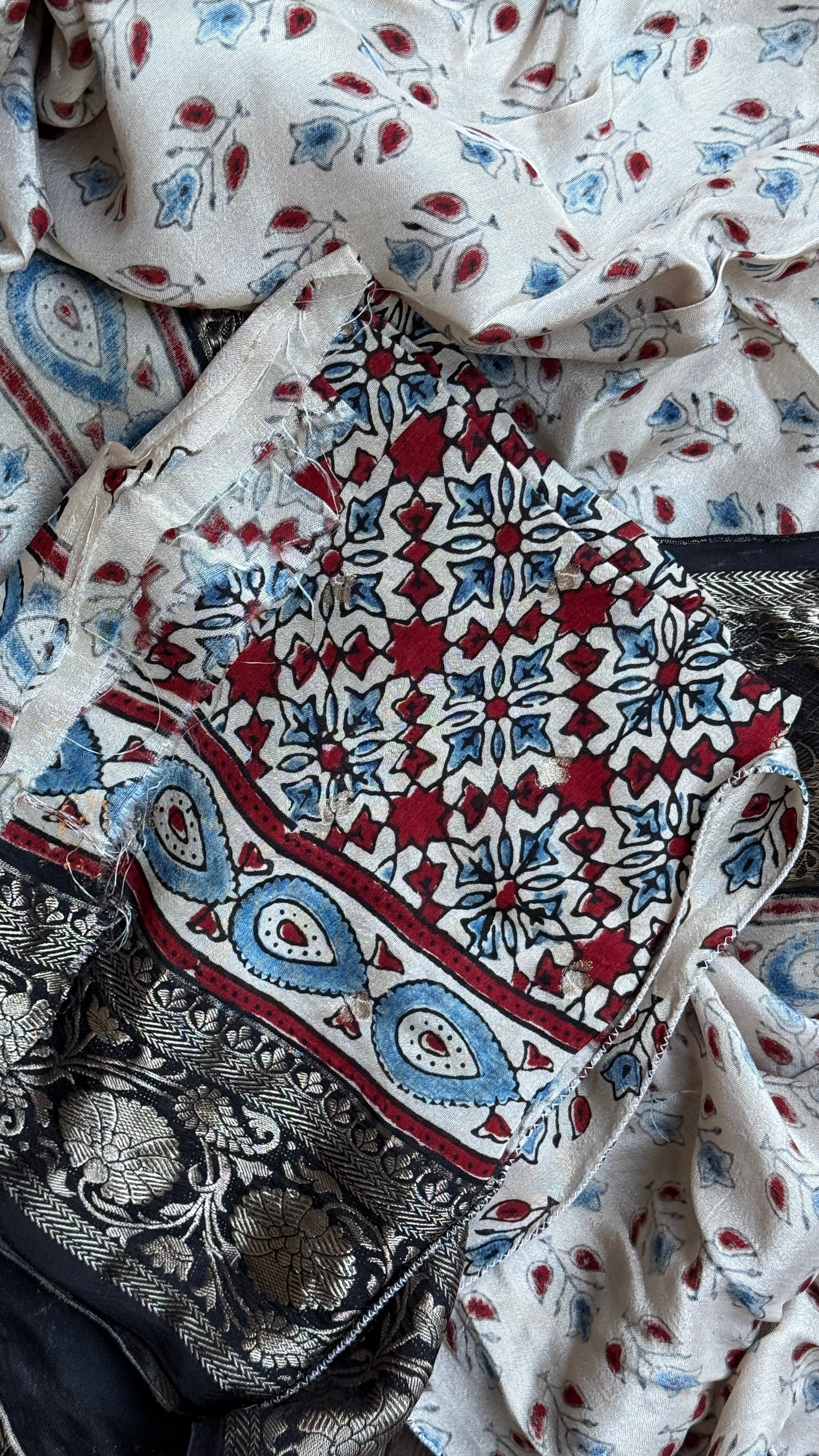 Dola Silk Ajrakh - Cream Black