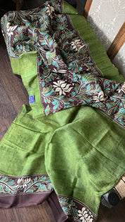 Bishnupur Silk Batik Soru Tuli -  Green Brown