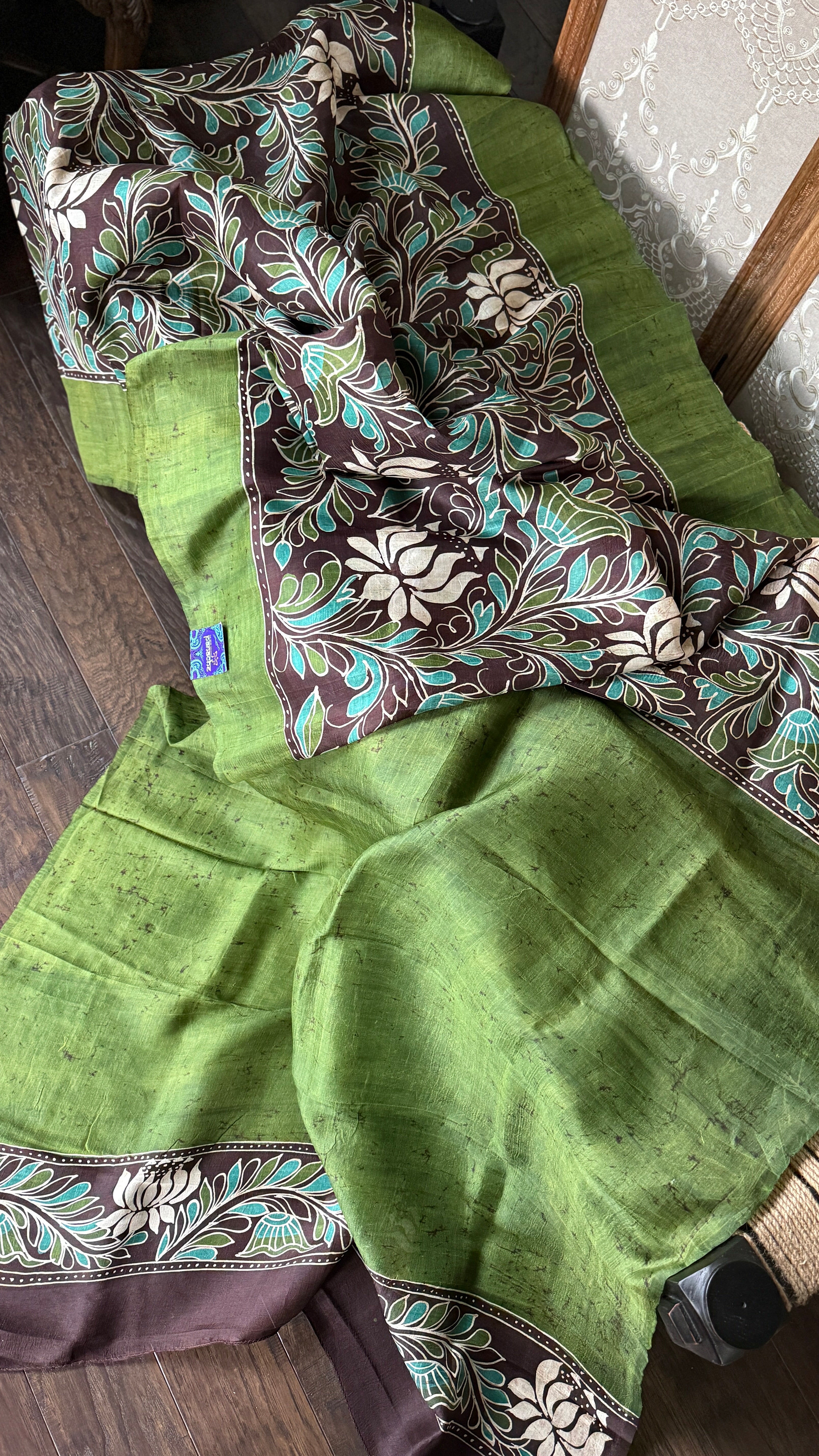 Bishnupur Silk Batik Soru Tuli -  Green Brown