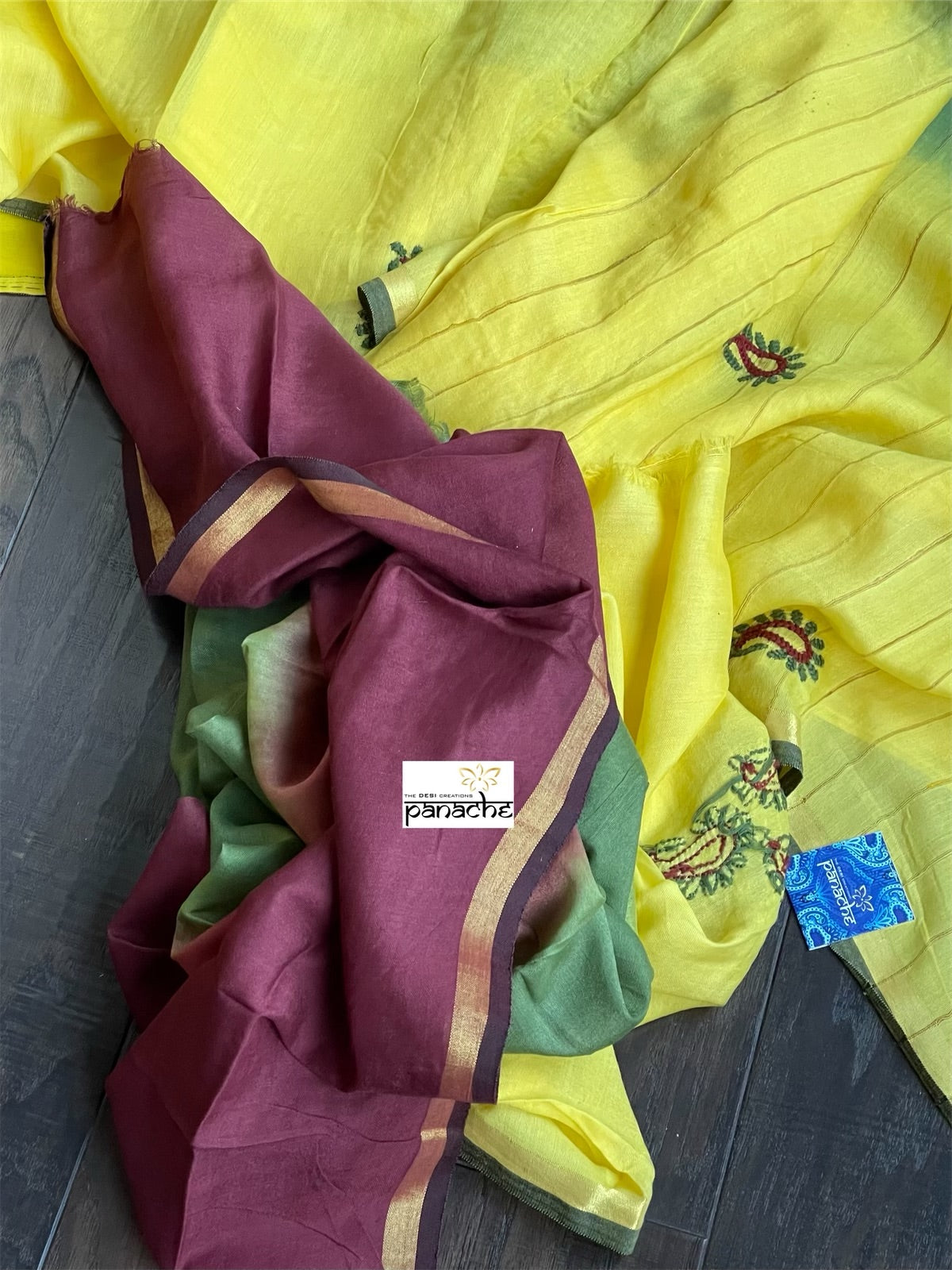 Pure Khadi Cotton - Green Yellow Hand Embroidered