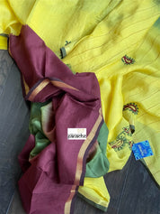 Pure Khadi Cotton - Green Yellow Hand Embroidered