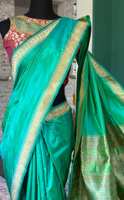 Katan Silk Banarasi - Sea Green Paithani Khadwa Woven