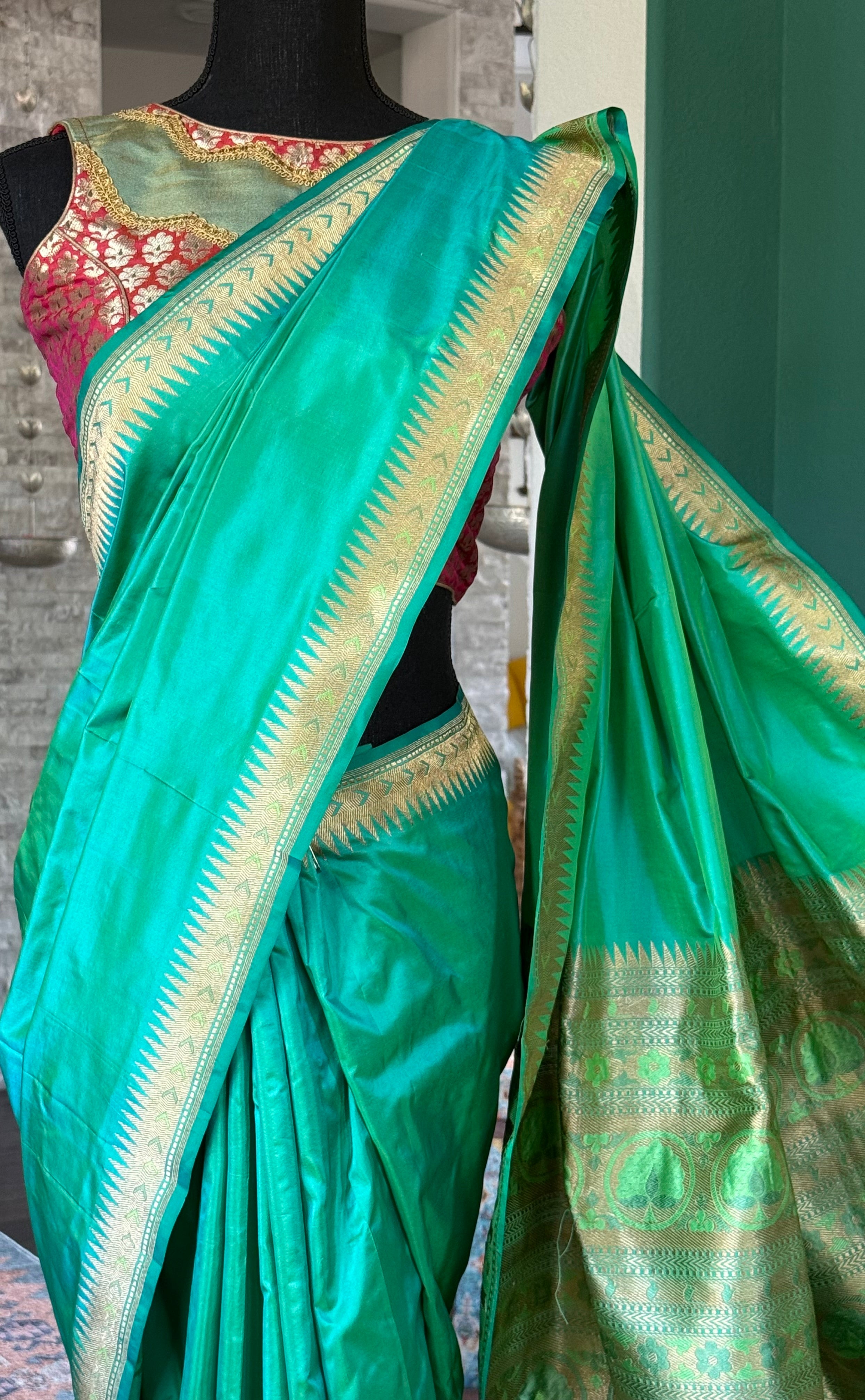 Katan Silk Banarasi - Sea Green Paithani Khadwa Woven