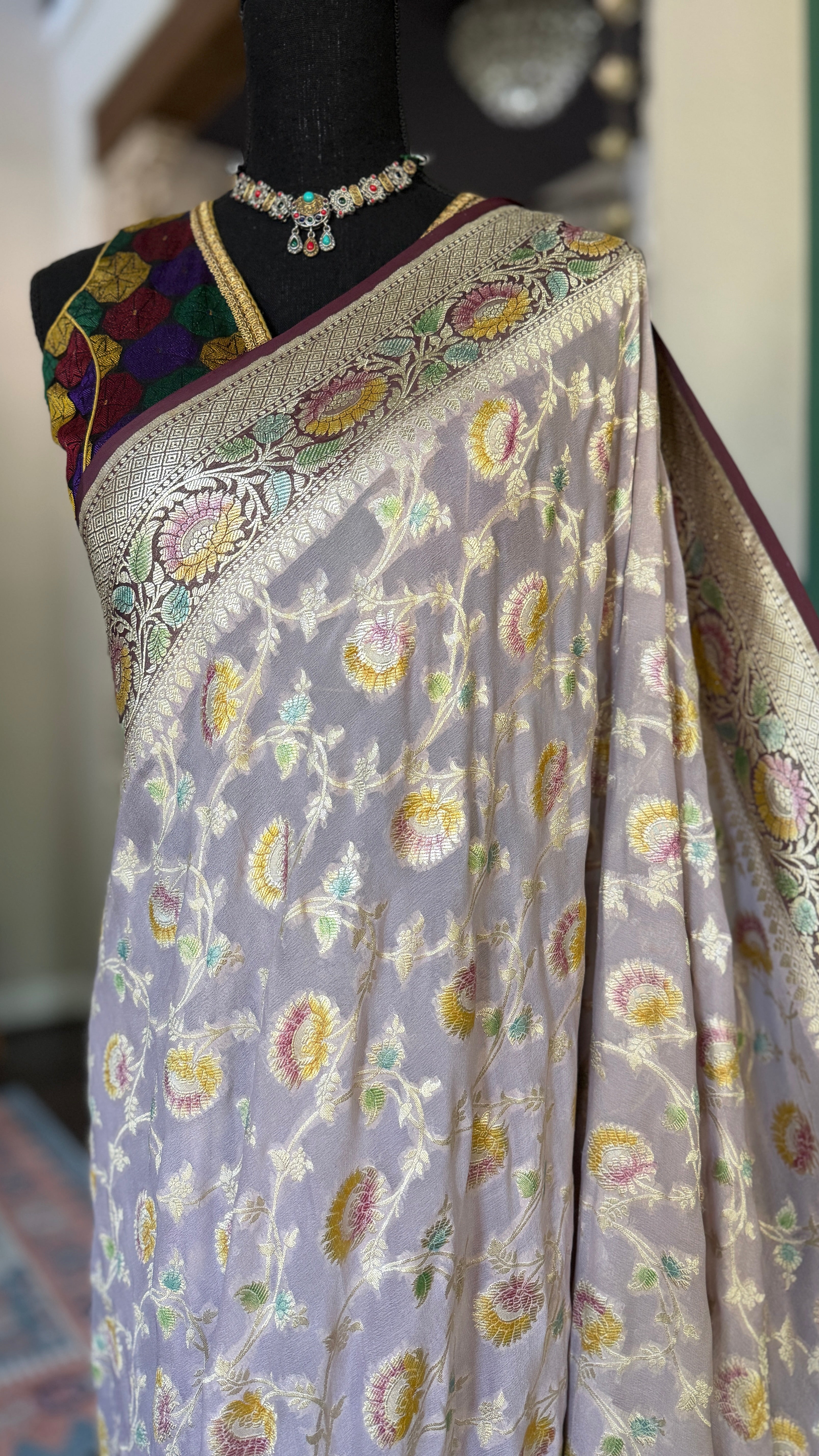 Khaddi Georgette Banarasi - Light Lilac Wine Color
