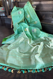 Tussar Tissue Silk Banarasi - Light Green Dual Shaded Antique Zari