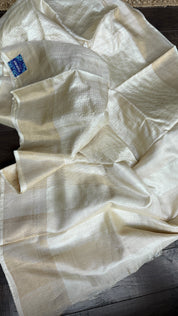 Pure Tussar Silk - Cream Beige Golden Zari Woven4