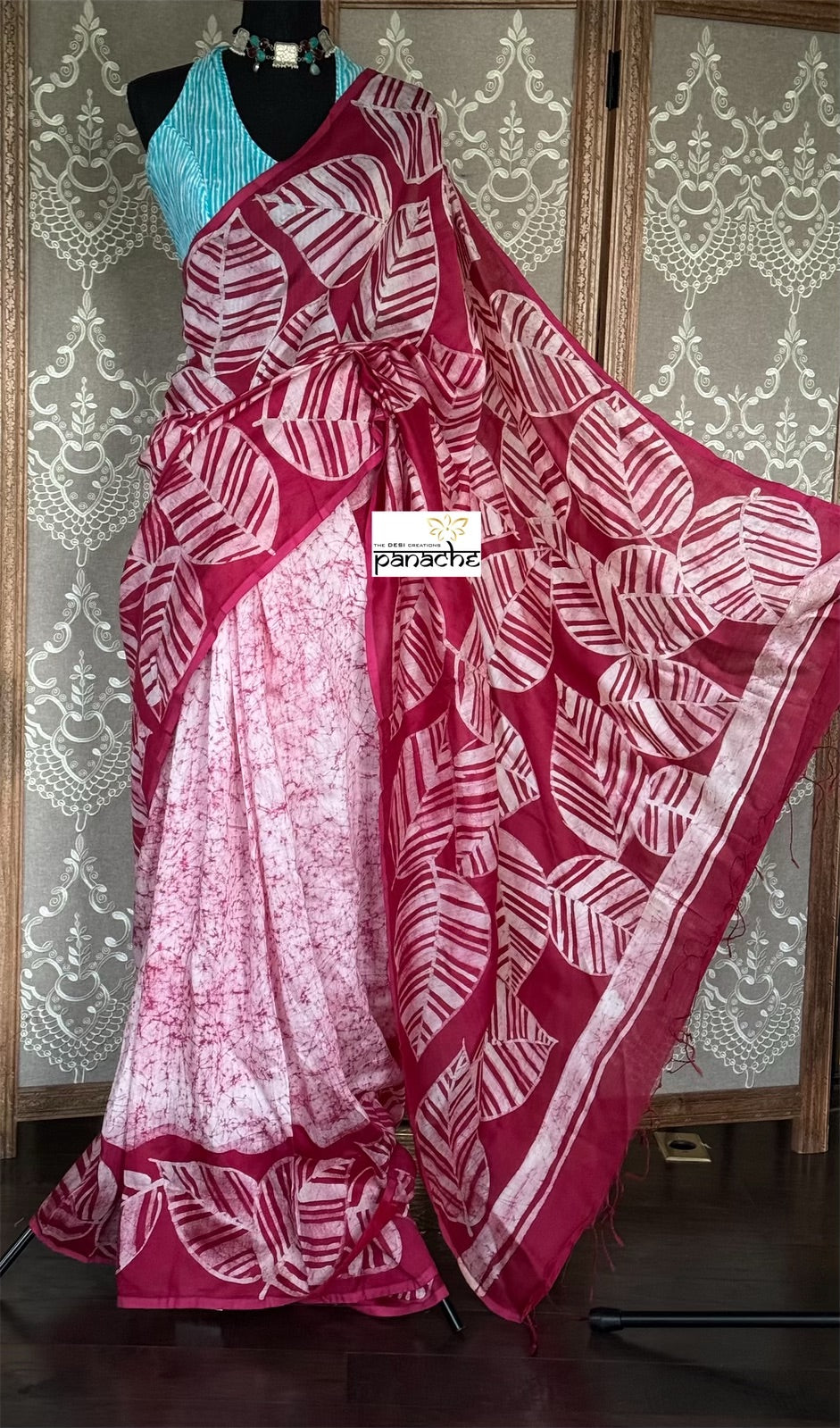 Bafta Tussar Hand Batik - Raspberry Color