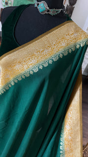 Tussar Georgette Banarasi- Navy Blue Ochre Yellow