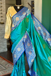Pure Silk Banarasi - Sea Green Dual Shaded