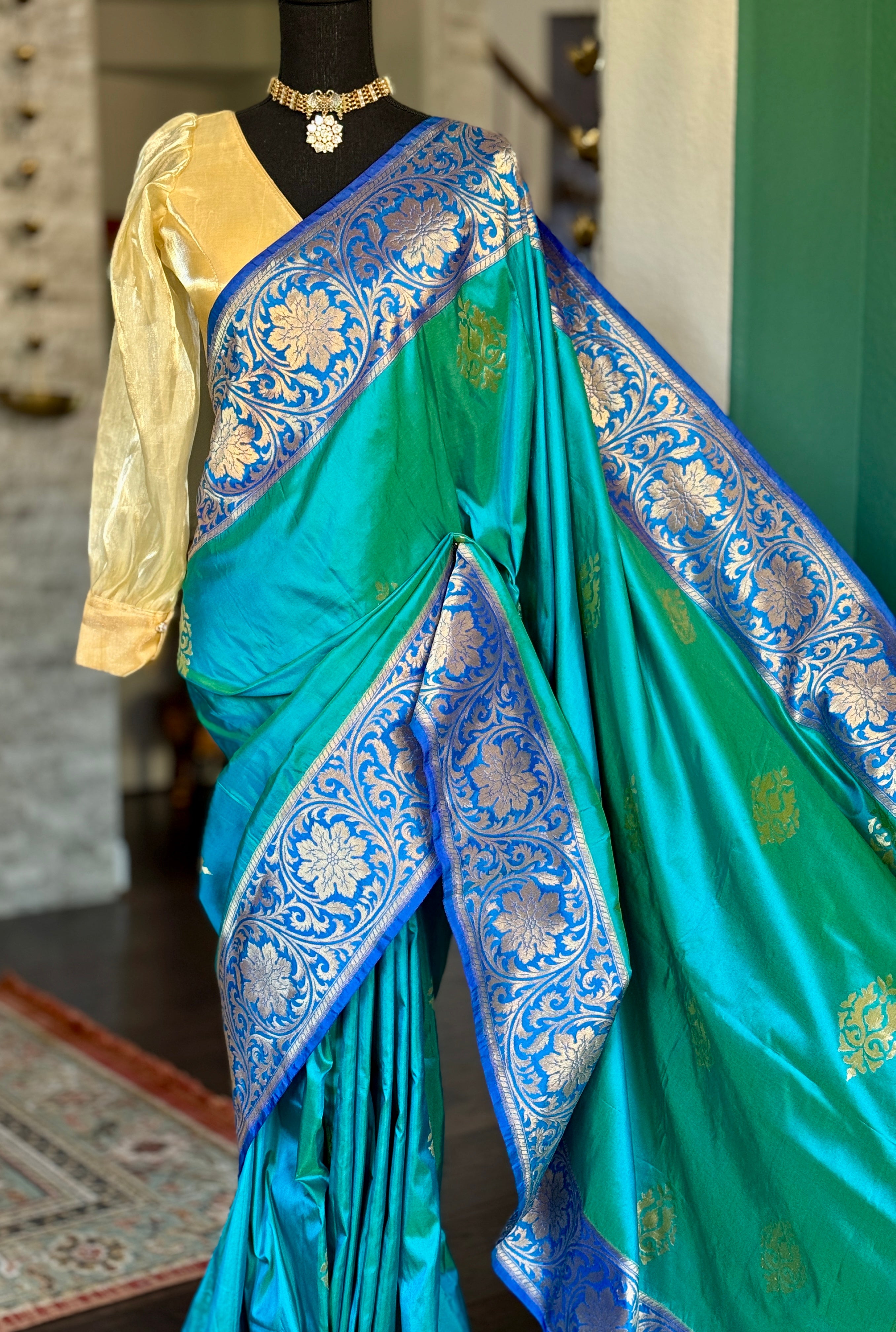 Pure Silk Banarasi - Sea Green Dual Shaded