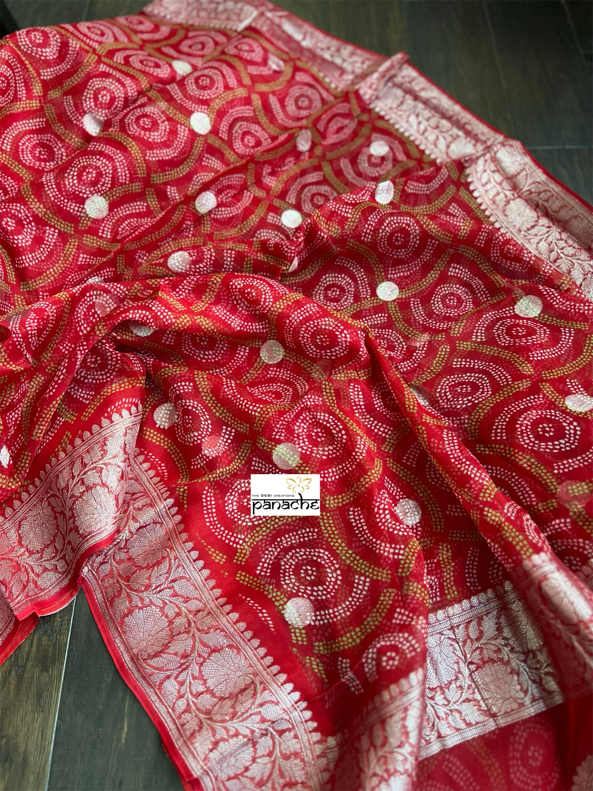 Khaddi Chiffon Banarasi - Red Bandhej Printed