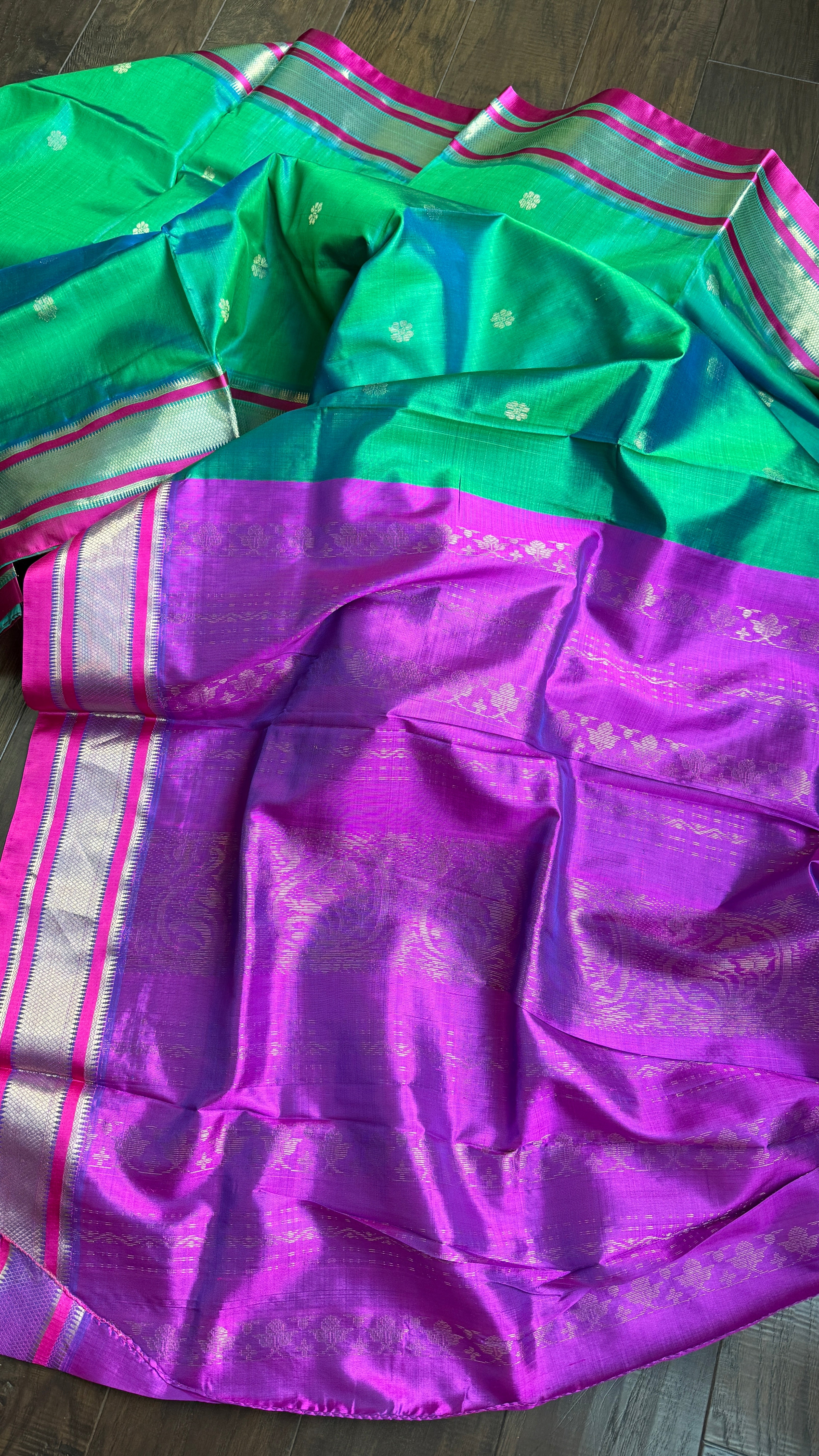 Pure Garad Silk- Sea Green Purple