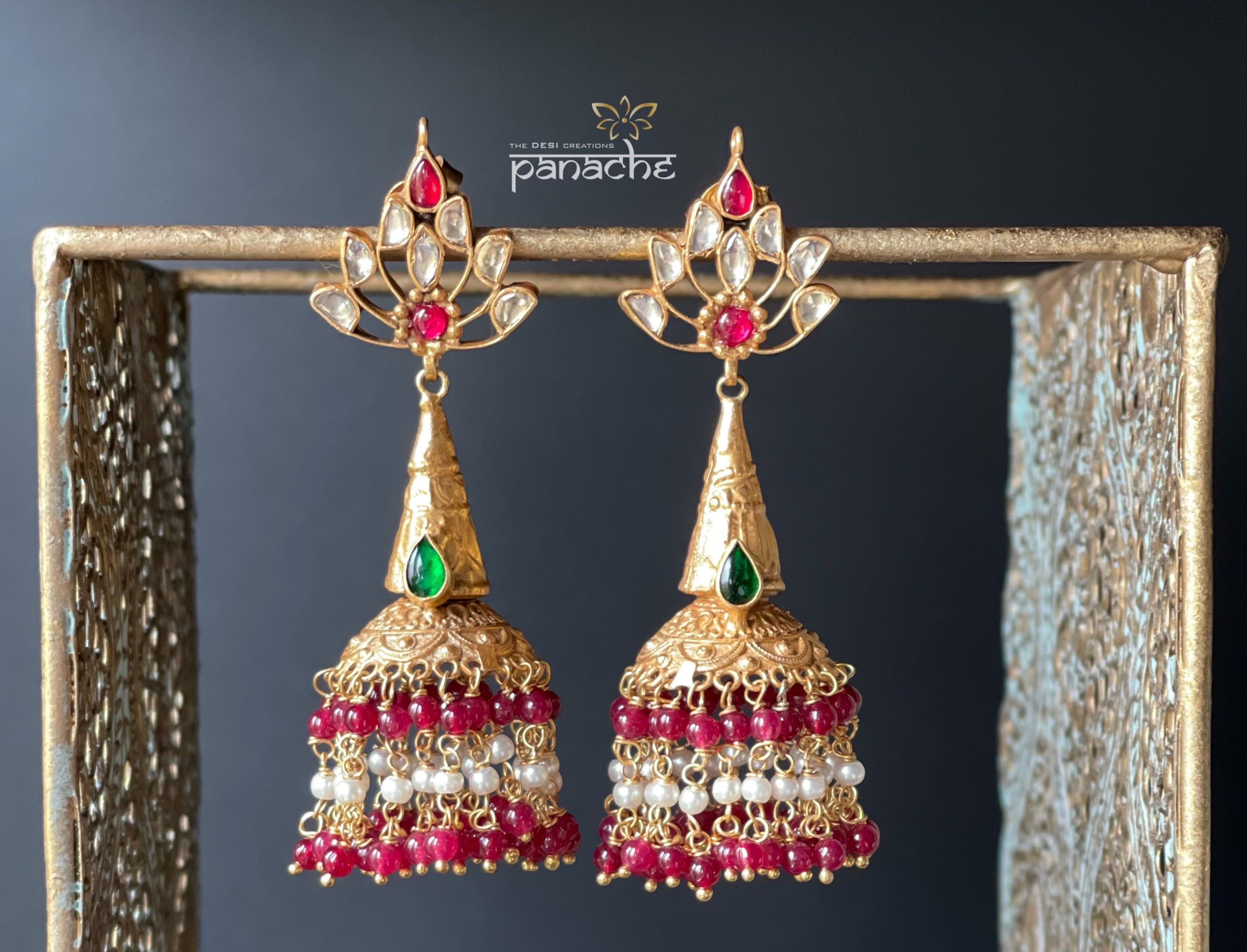 Earring 925 Silver- Gold Kundan Jhumka
