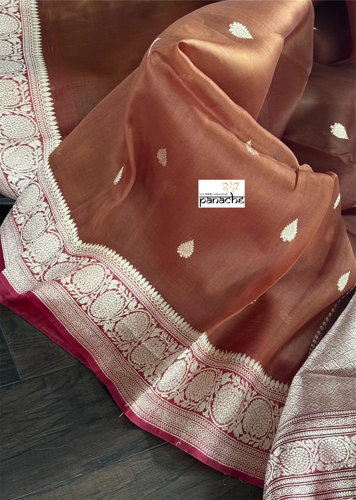 Pure Organza Silk Banarasi - Russet Brown Maroon