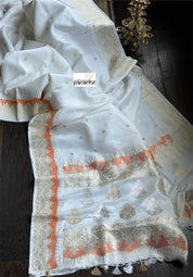 Pure Katan Silk Kadhua Banarasi - White antique Zari