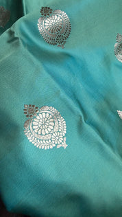 Pure Silk Mashru Borderless Banarasi- Sea Green Firozi Dual Tone