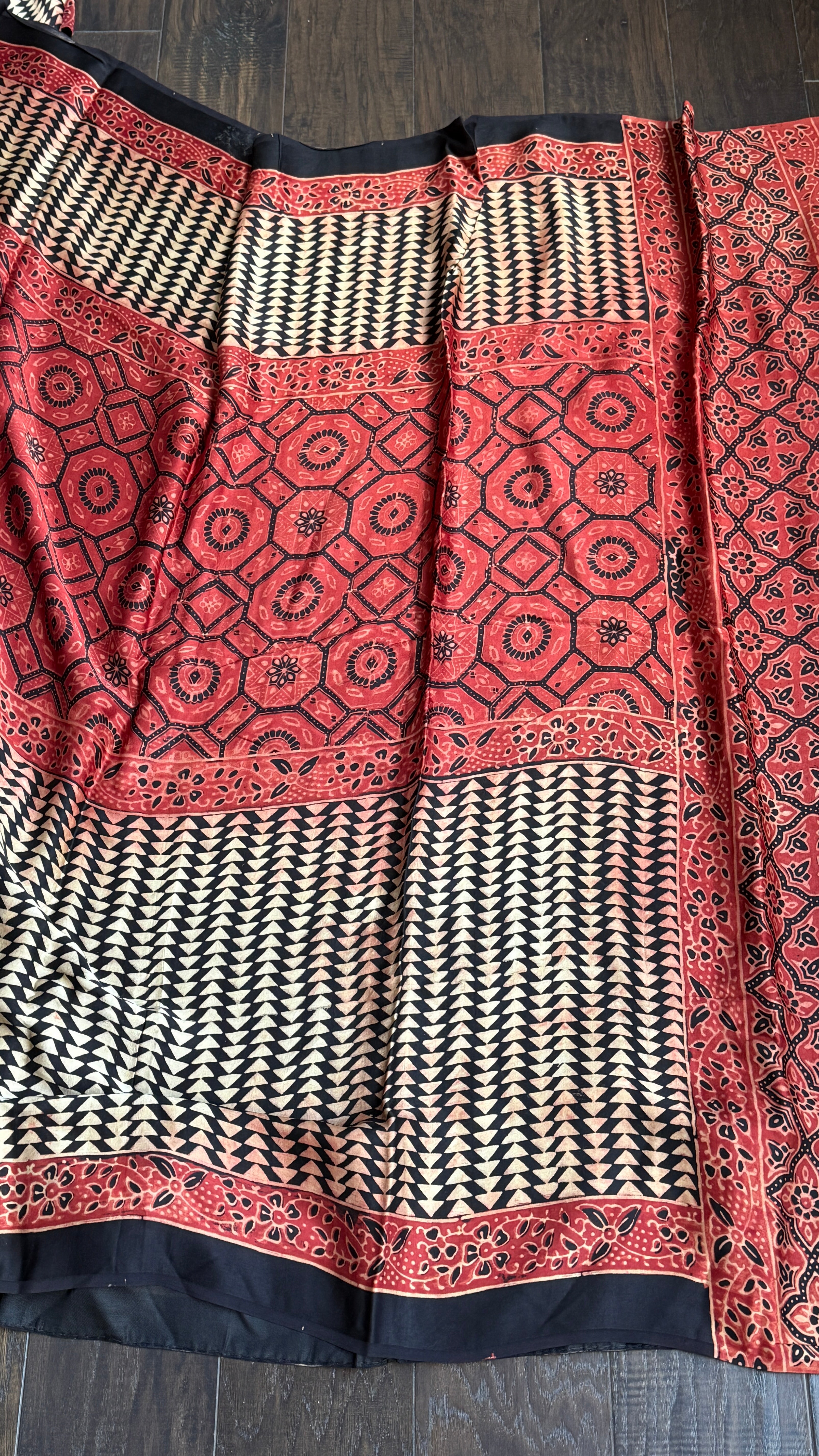 Modal Silk Ajrakh - Maroon Black