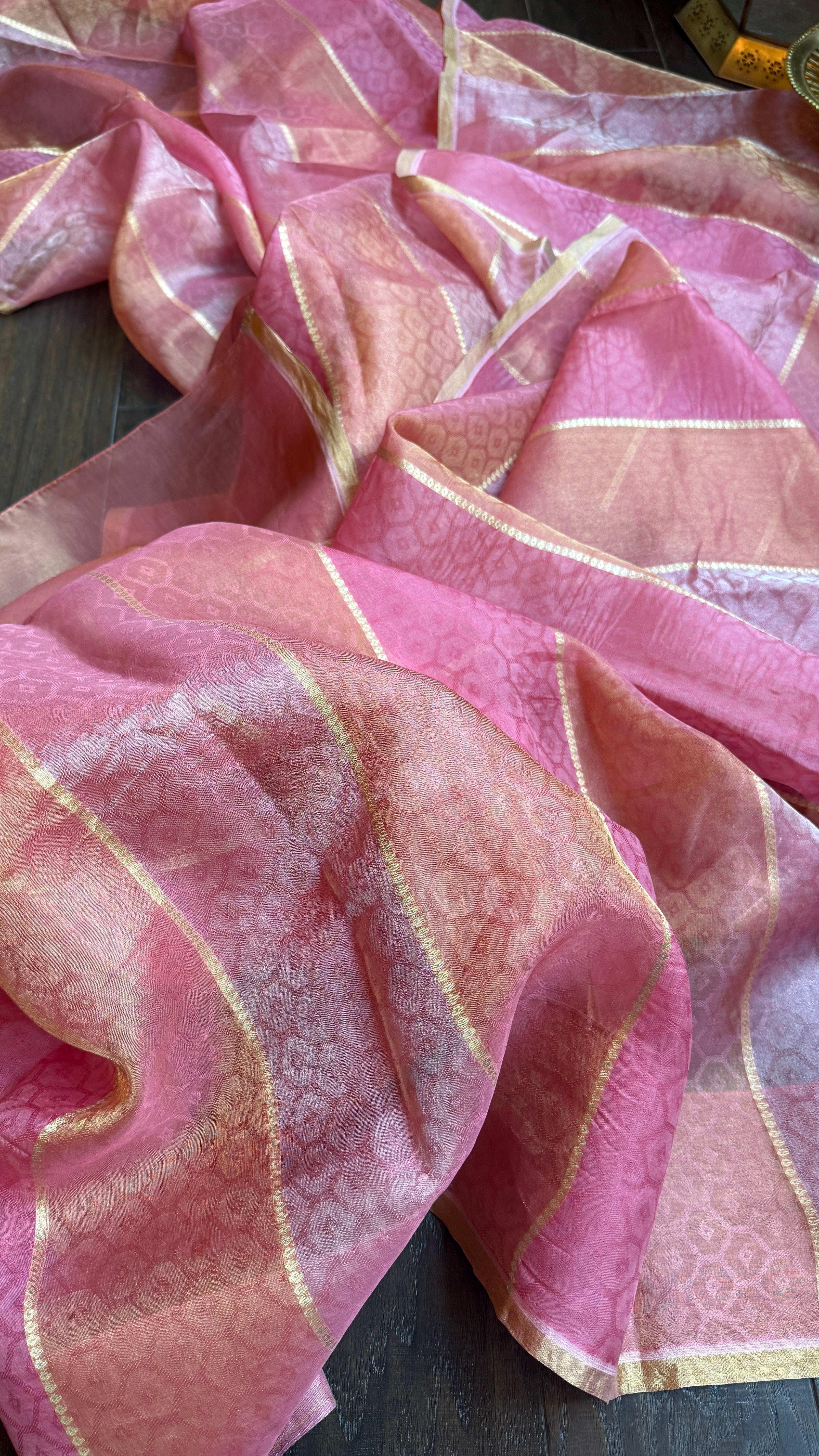 Tissue Organza Silk Banarsi - Rangkat Peach Pink