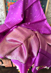 Pure Silk Contemporary Banarasi - Purple Striped