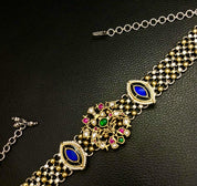 Fusion Choker 925 Silver - Blue Kundan