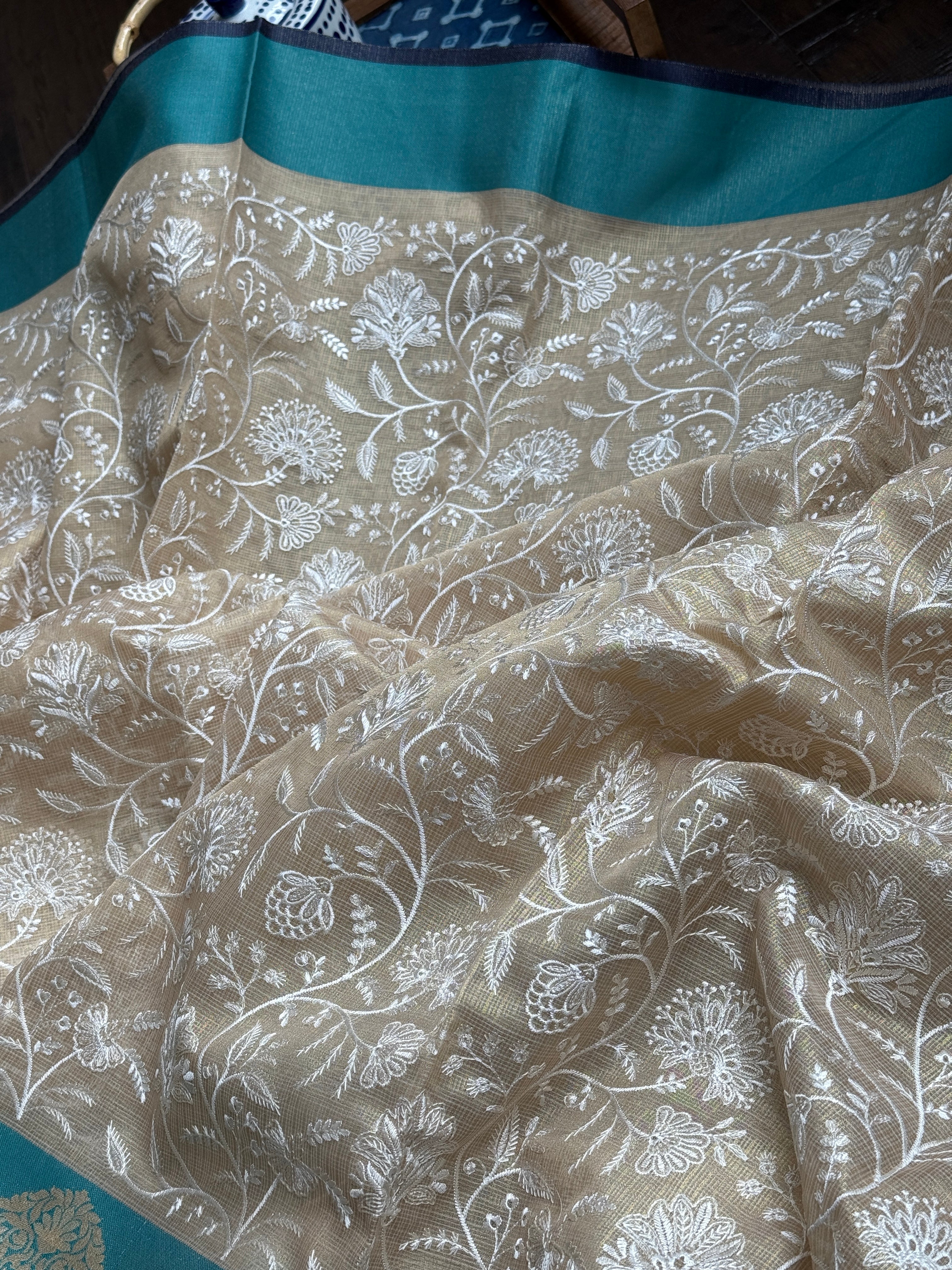 Tissue Kota Silk Embroidered - Golden Beige FIrozi