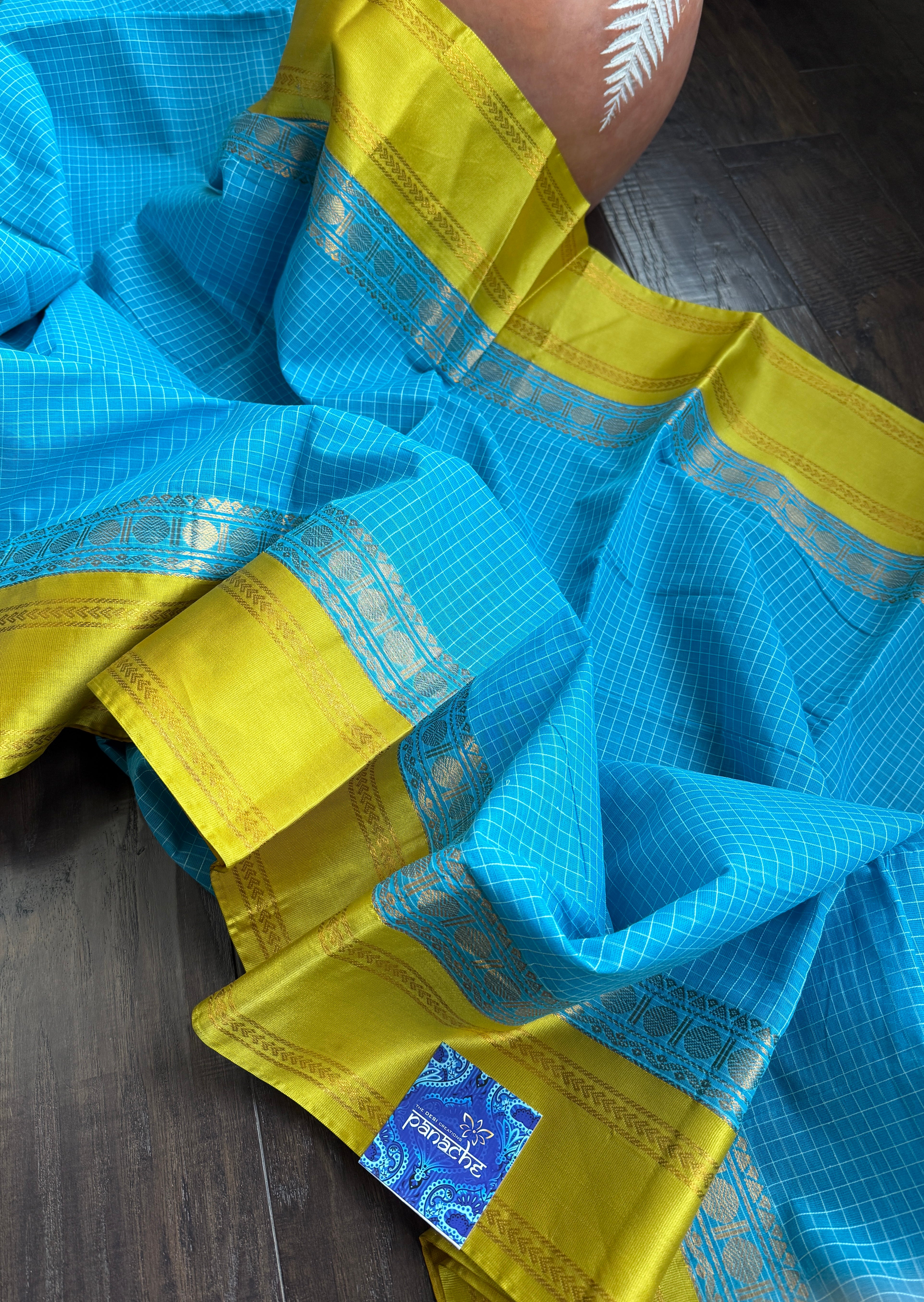 Cotton Gadwal - Firozi Blue Lemon Grass
