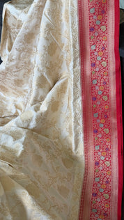 Soft Silk Banaras Saree - Cream Red