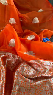 Kora Silk Banarasi - Fanta Orange