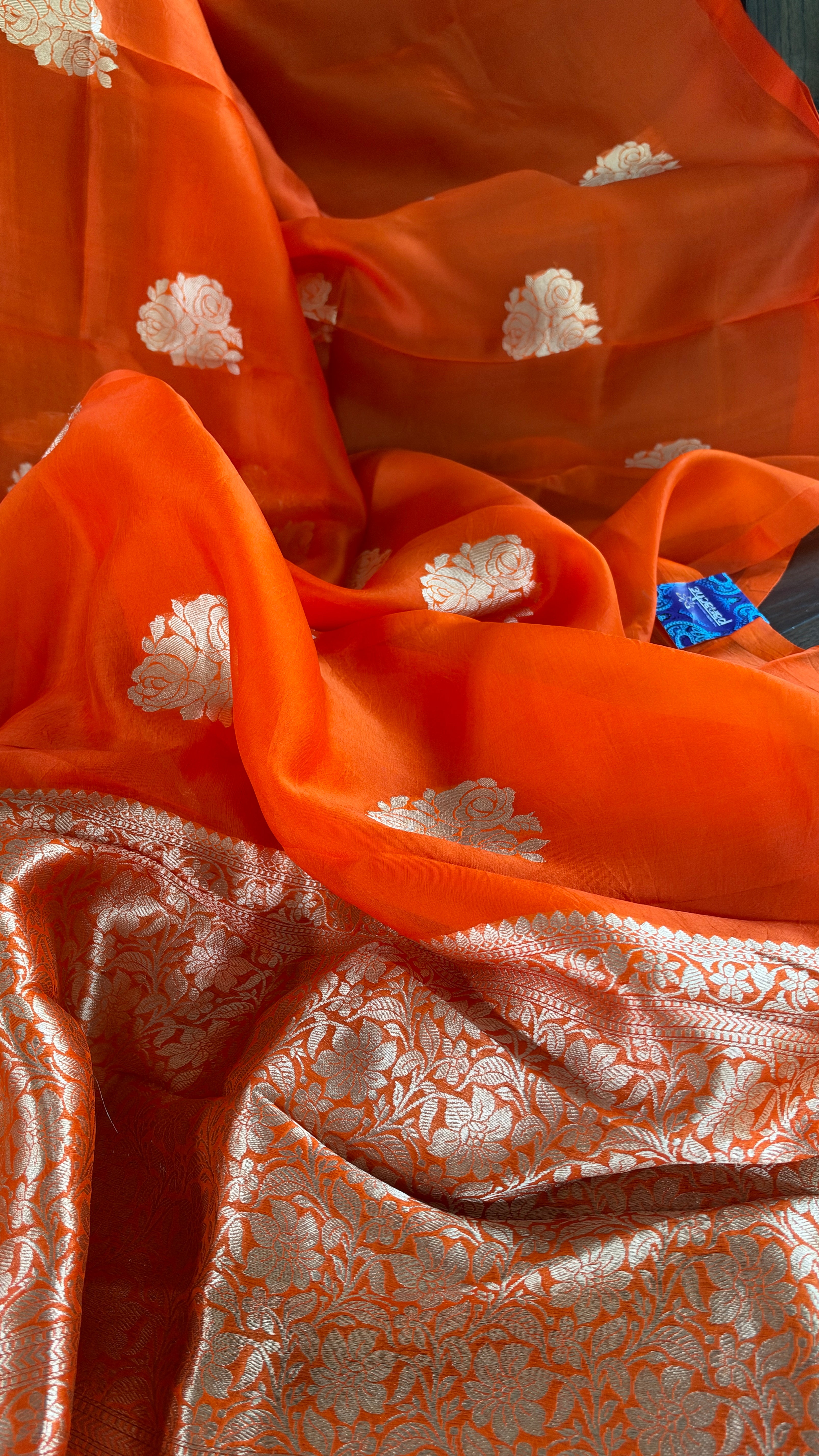 Kora Silk Banarasi - Fanta Orange