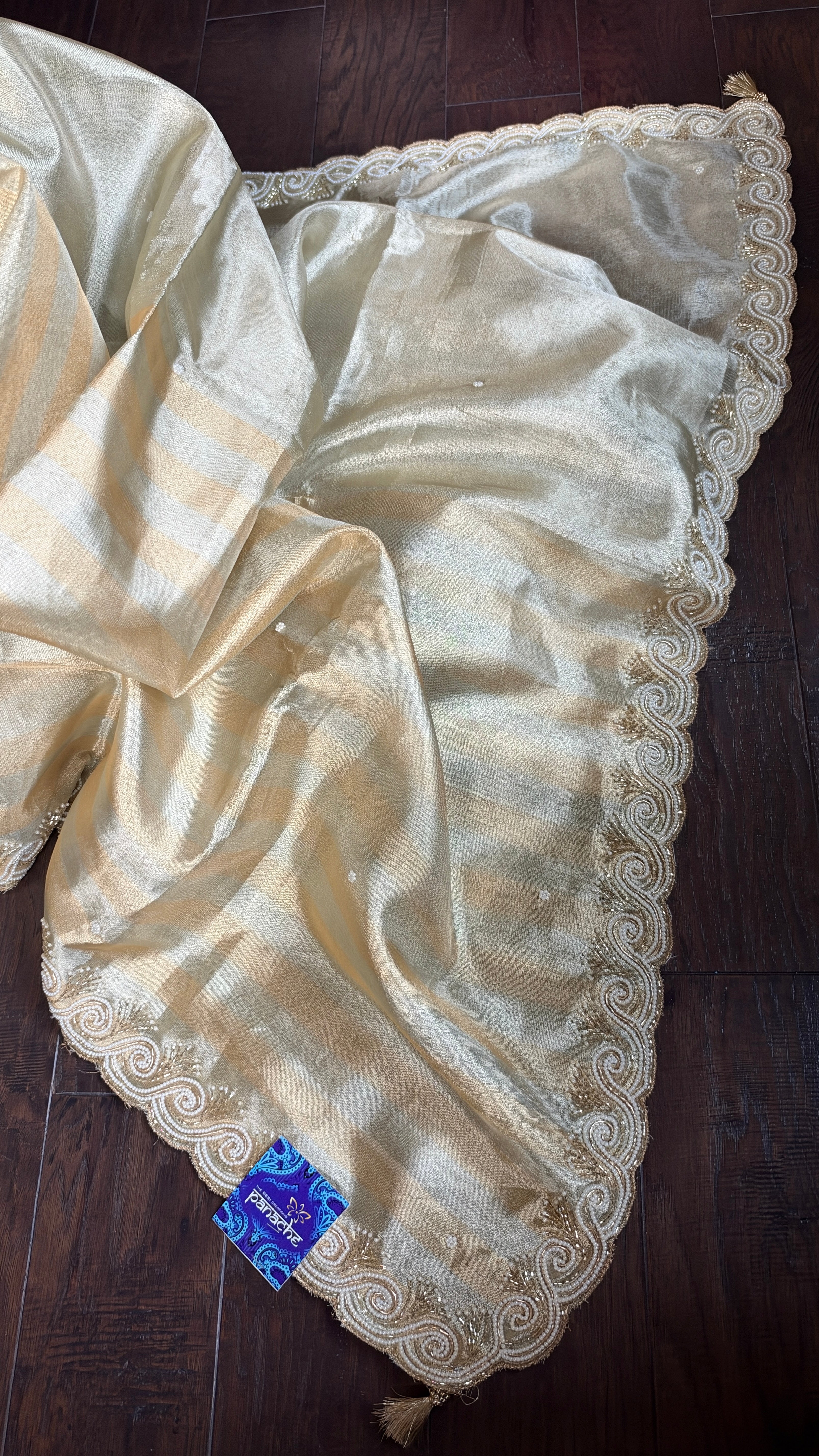 Designer Tissue Silk - Silver Golden Embroidered 2