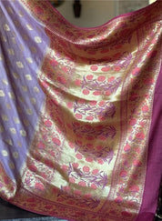 Khaddi Tussar Banarasi -  Light Purple Mauve Tilfi Antique Zari