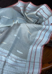 Pure Tissue Malmal Tanchui Banarasi - Silver Grey Iktara Kadhua