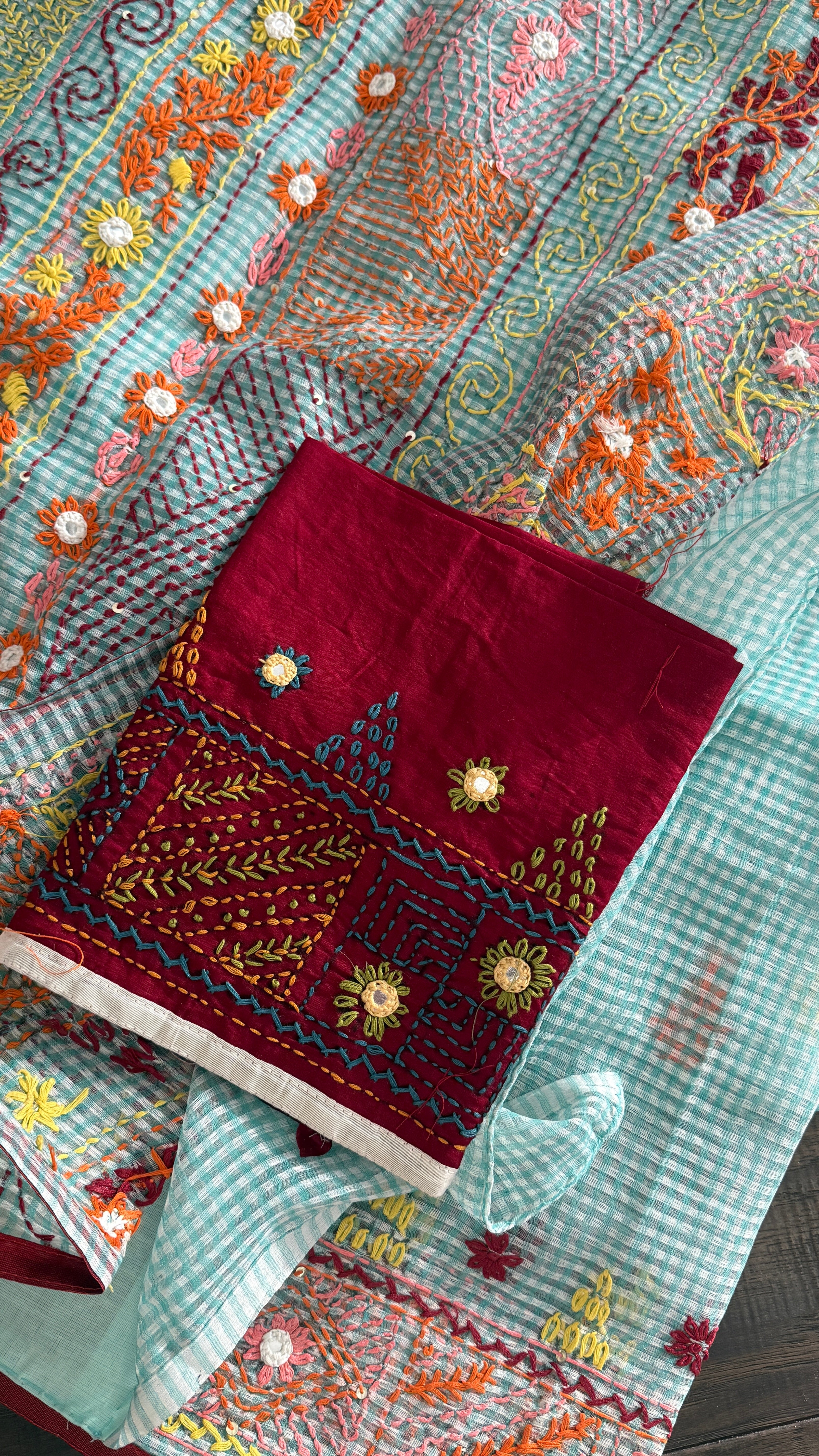 Kota Silk Lambani - Aqua Blue Embroidered