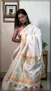 Pure Katan Silk Kadhua Banarasi - White antique Zari