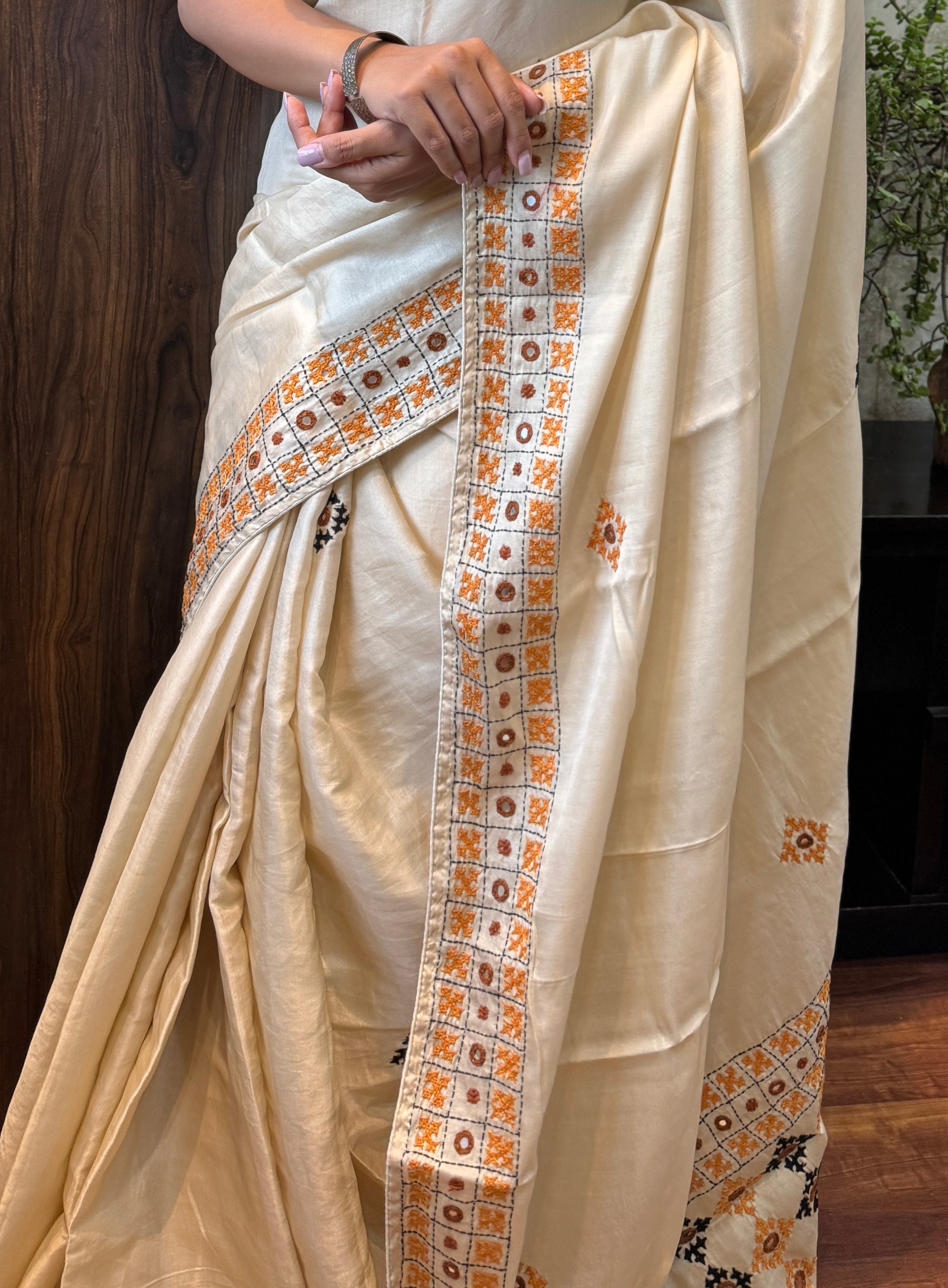 Soft Silk Kutch Embroidered - Cream