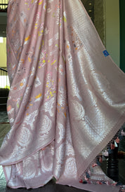Tussar Silk Banarasi- Light Blush Pink Silver Zari