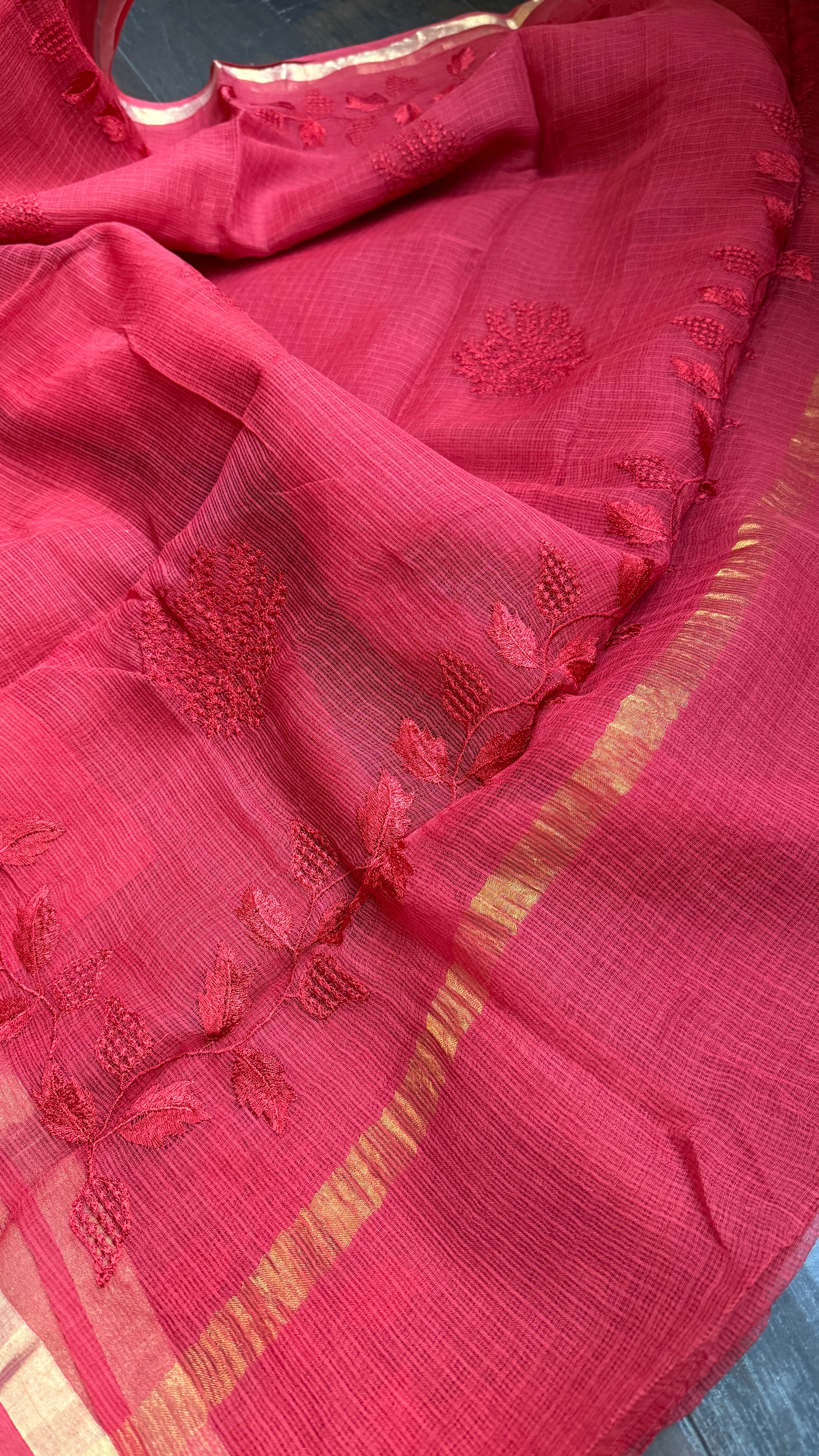 Embroidered Kota Silk - Red