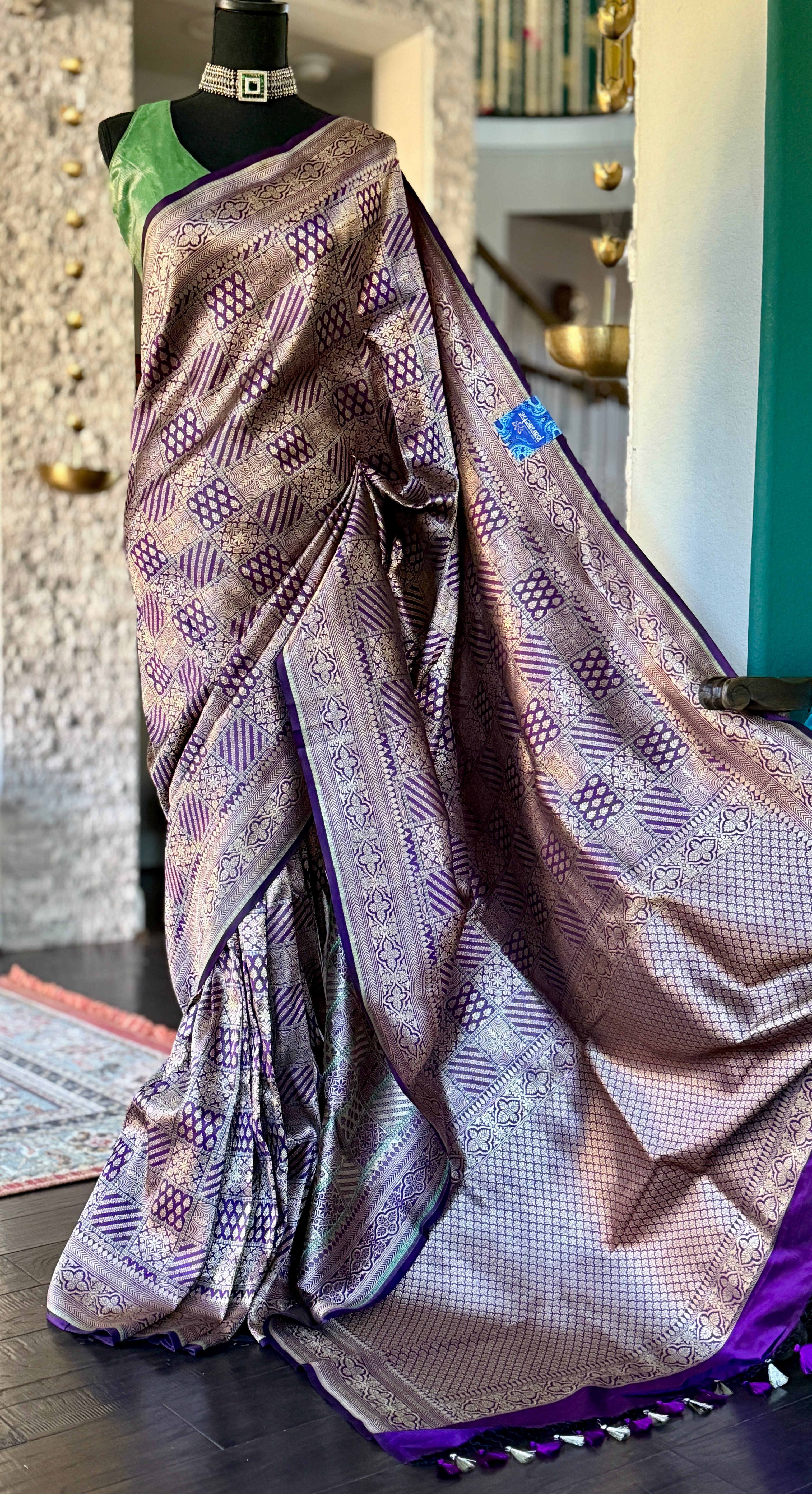 Pure Silk Katan Banarasi- Purple Antique Gold Zari