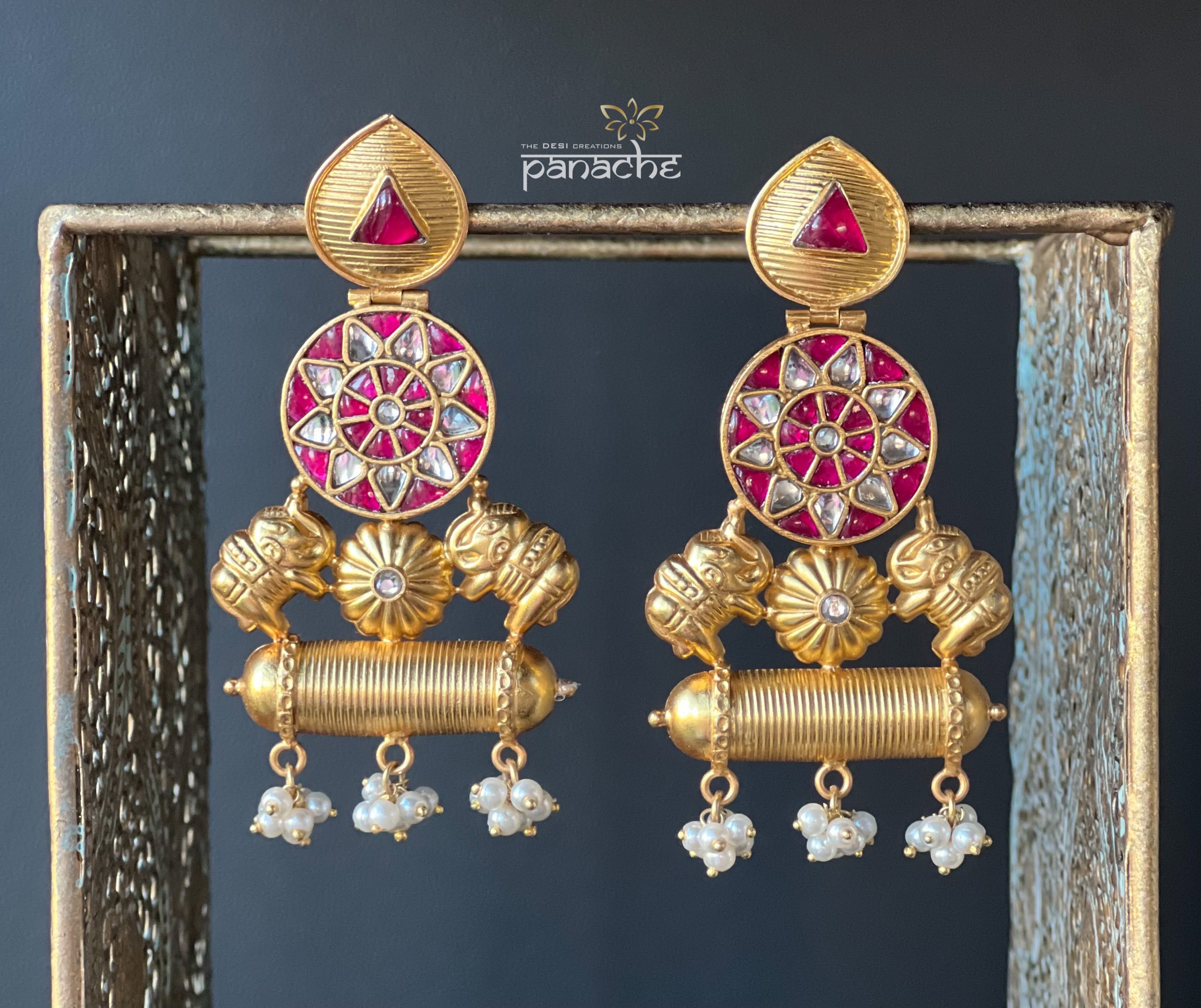 Earring 925 Silver- Kundan Drop Golden