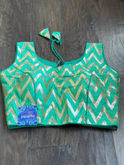 Designer Blouse - Green Chevron Woven