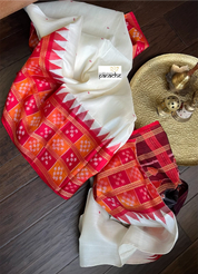 Pure Silk Sambalpuri Double ikat  - Cream Red Orange