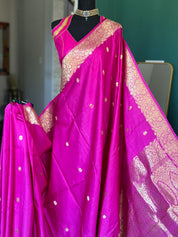 Pure Silk Mashru Banarasi- Magenta Pink