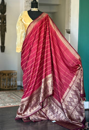 Tussar Silk Banarasi- Maroon Striped