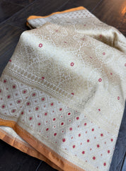 Pure Silk Brocade Banarasi- Cream