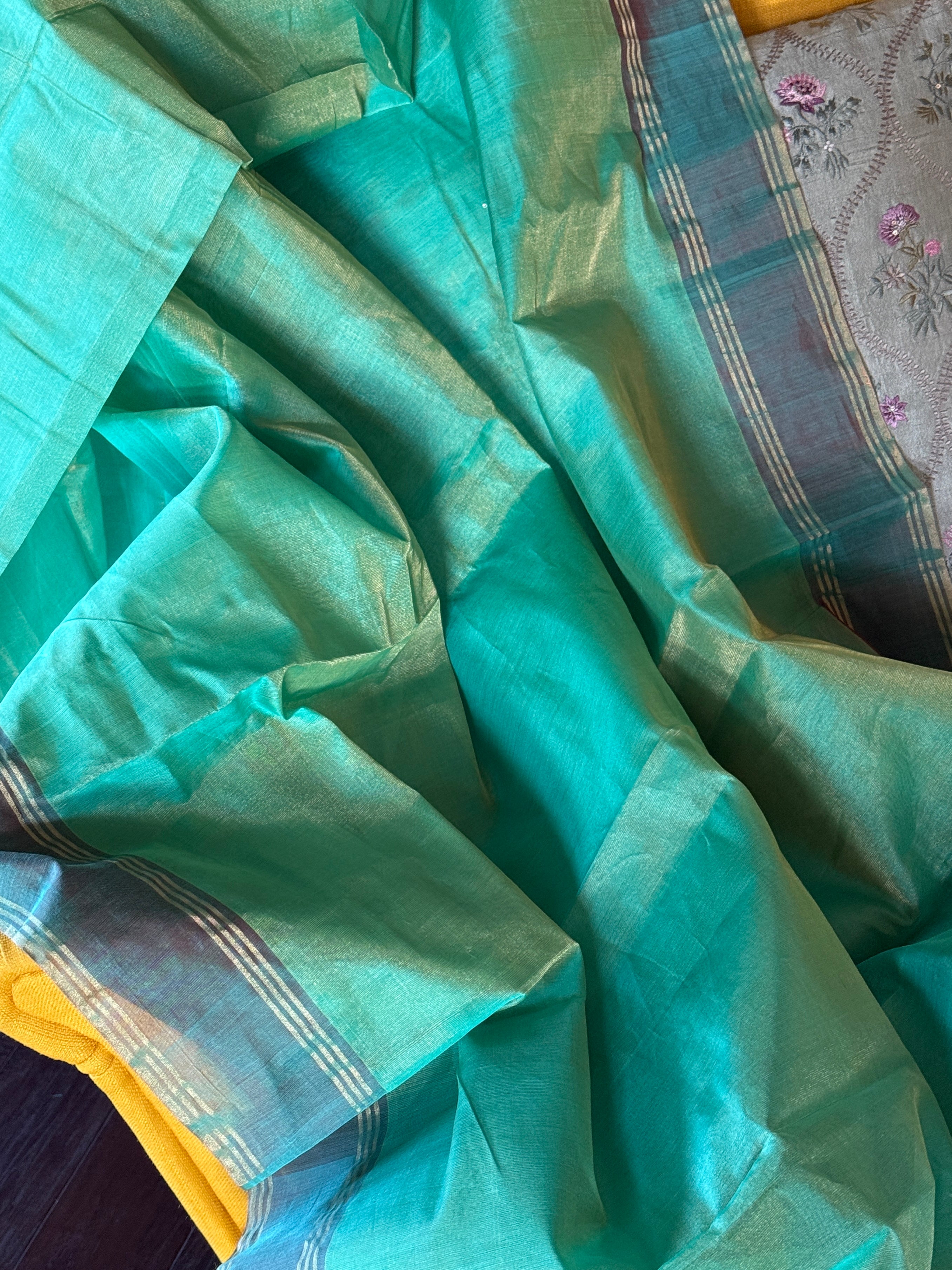 Chanderi Silk Cotton Tissue - Sea Green Woven