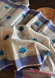 Designer Linen Tissue - Silver Grey Blue Embroidered