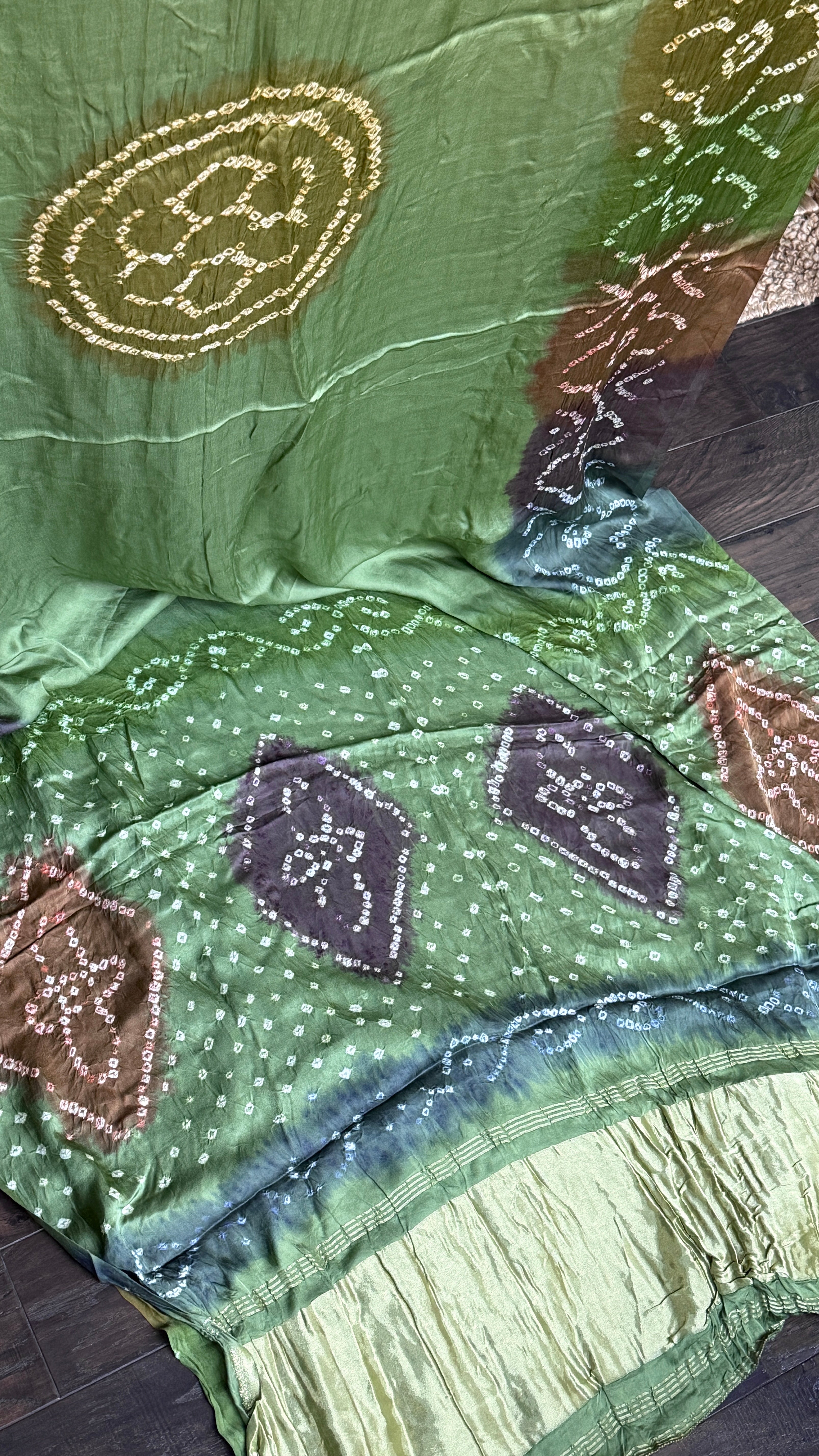 Modal Silk Hand Bandhej - Green Makdi Palla