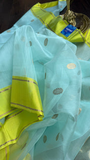 Chanderi Organza Silk - Firozi Lime Green