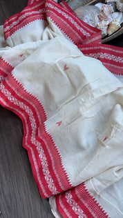 Pure Khadi Cotton Jamdani Handwoven - Off White Red